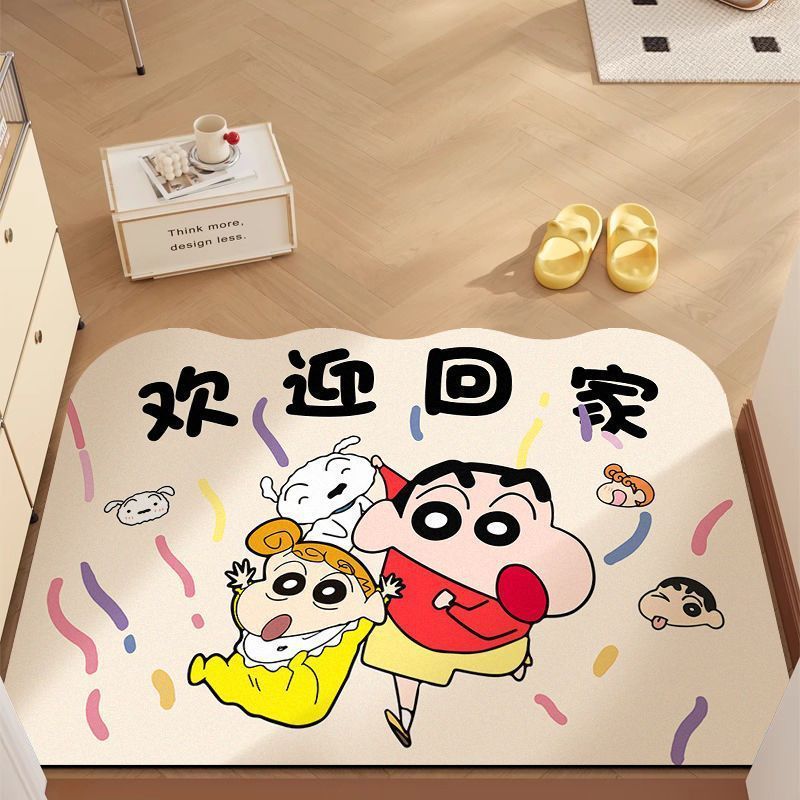 クレヨンしんちゃん ウェルカムフロアマット かわいい漫画 玄関ドアマット 浴室トイレドア 吸水性滑り止めマット|undefined