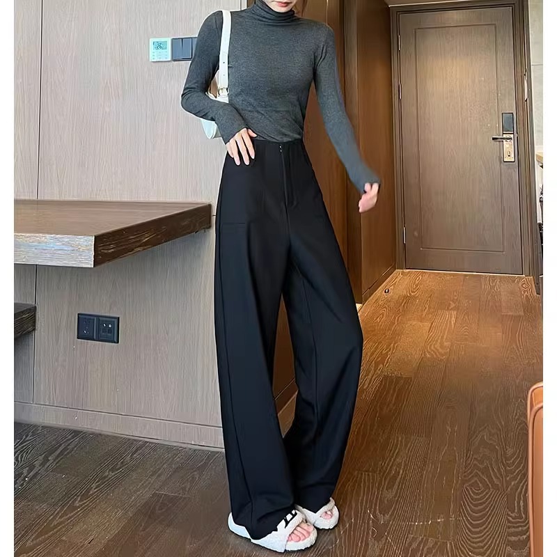 Pantalones negros de piernas anchas de mujer cintura alta sensación delgada alta sensación de pantalones de trajes casuales pantalones estrechos de primavera y otoño