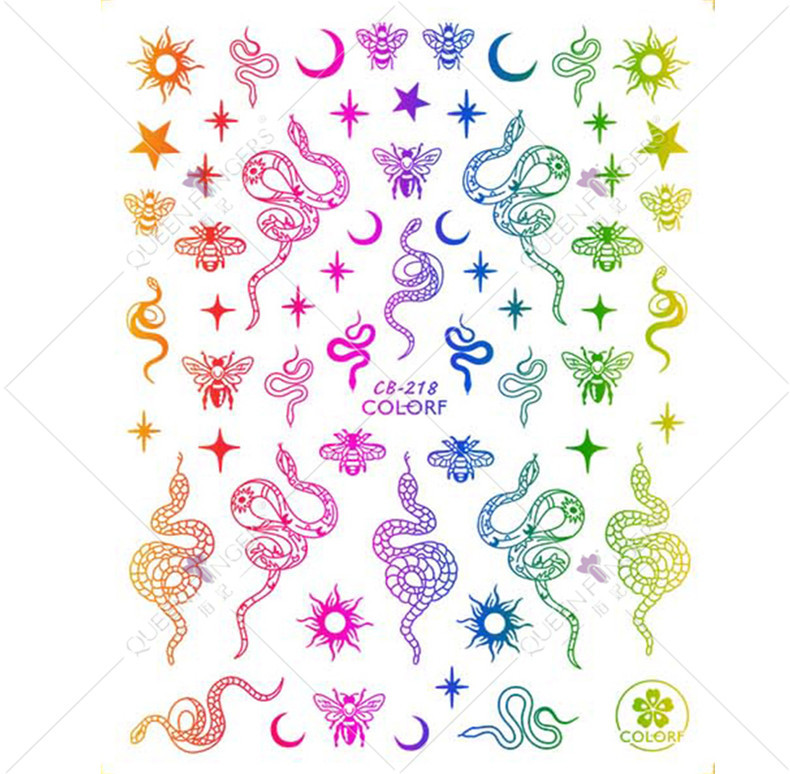 Joyas de manicuras láser fantasía serie de pegatinas de uñas de color dragón y phoenix de estilo chino colorido pegatinas de uñas de serpiente