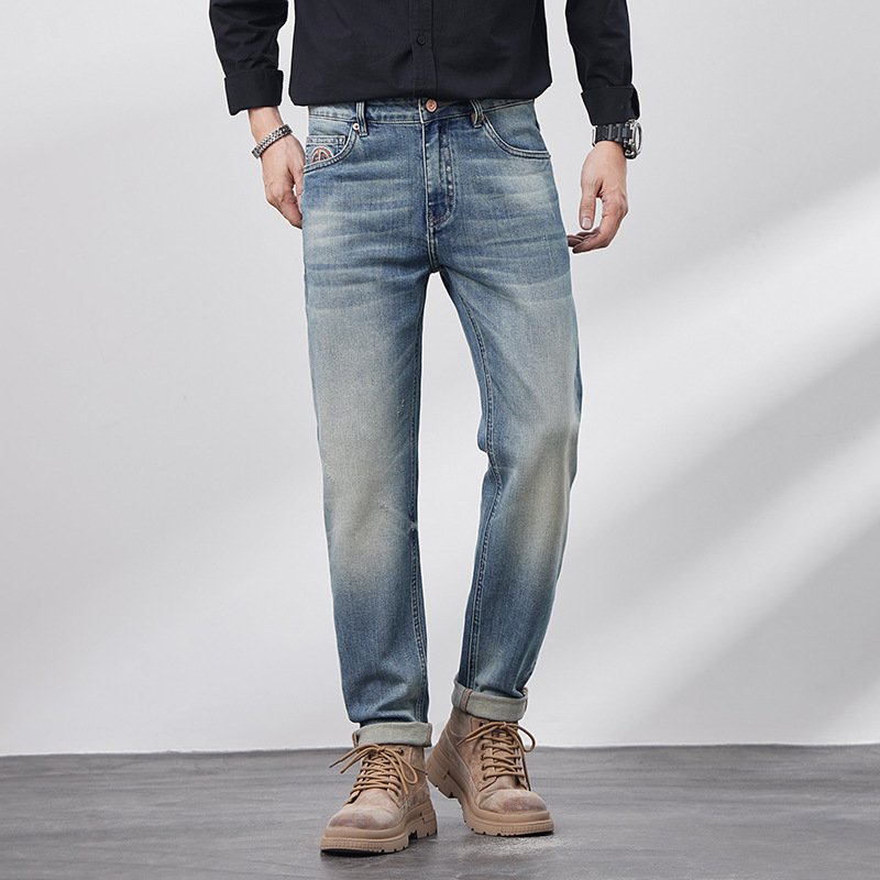 Spring New Style Simple Small Straight Embroidery All-match Fashion High-end Quality Slimming Jeans Men's Pants Spring New Style Simple Small Straight Embroidery All-match Fashion High-end Quality Slimming Jeans Men's Pants