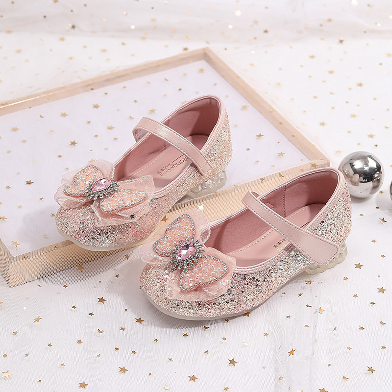 Girls Princess Shoes Autum New Soft-Soled Small Leather Shoes Kidsren's Flats Embroidered Sparkling Crystal Shoes Performance Shoes