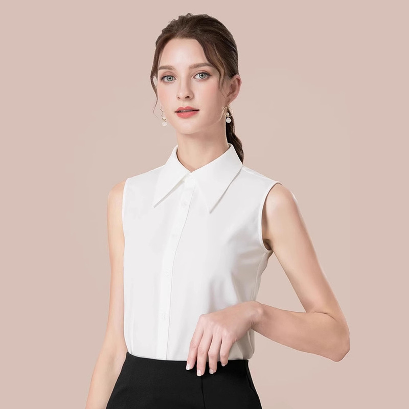 Elegant High-End Sleeveless Shirt for Women Versatile 2025 Spring/Summer New Pointed Collar Office Commute Base White Top Elegant High-End Sleeveless Shirt for Women Versatile 2025 Spring/Summer New Pointed Collar Office Commute Base White Top