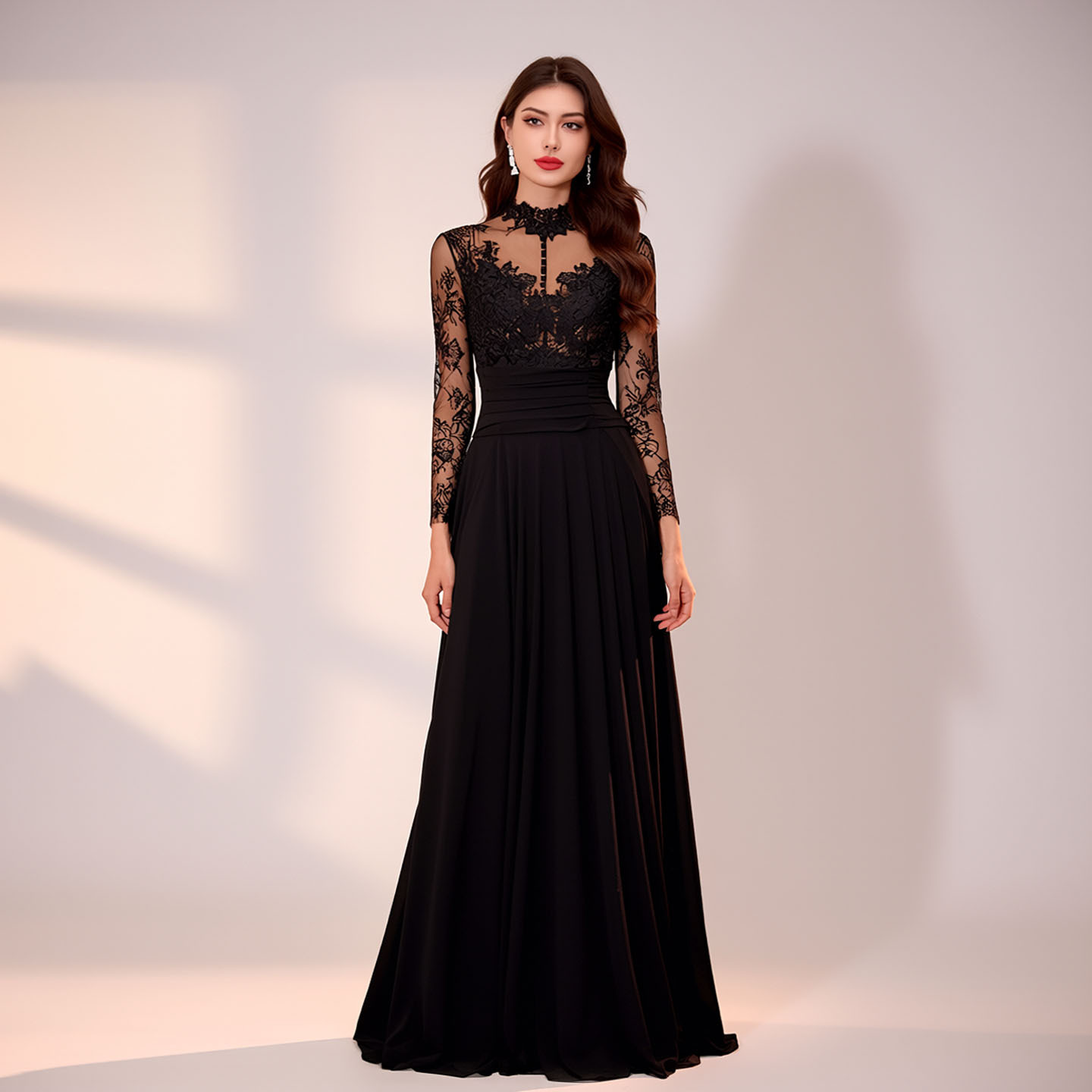 Amazon Aliexpress European and American Cross-Border New Sexy Black Lace Evening Dress Ladies Elegant Long Dress