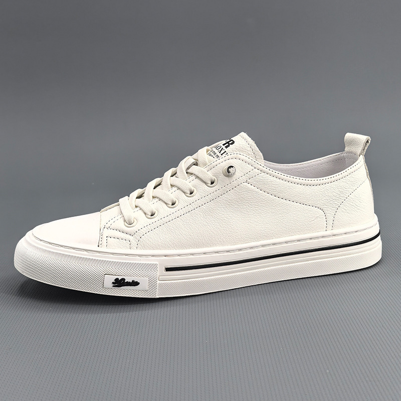 New Small White Shoes Top Layer Cowhide Slip-on Soft Bottom Casual All-Match Trendy Shoes Simple Lightweight Men's Board Shoes New Small White Shoes Top Layer Cowhide Slip-on Soft Bottom Casual All-Match Trendy Shoes Simple Lightweight Men's Board Shoes