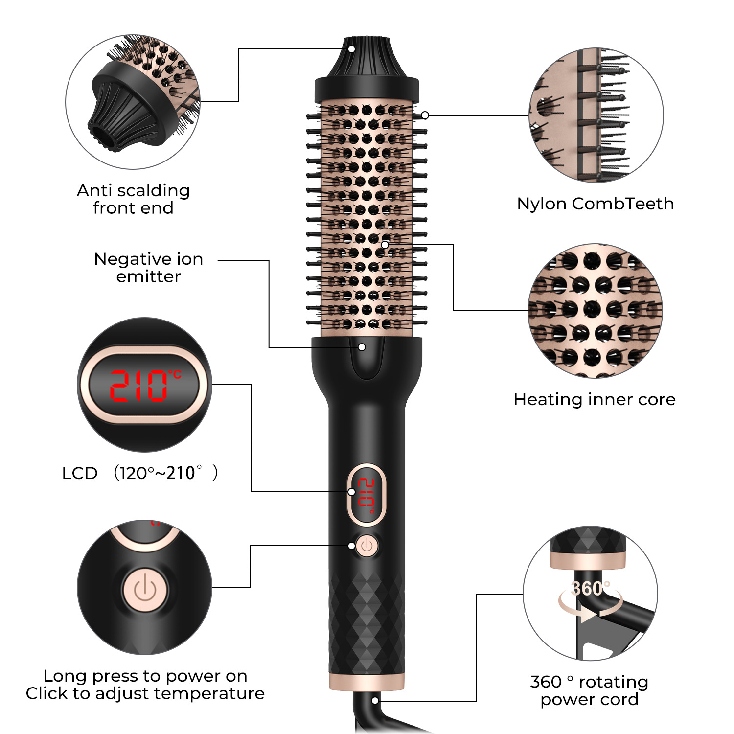 Rolling Lockenstab-Trocknerrolle, Trockenlocken, Glätten, Ein-/Ausschalten, Automatische elektrische Heißluftfunktion, Kamm für Haare_voghion.com