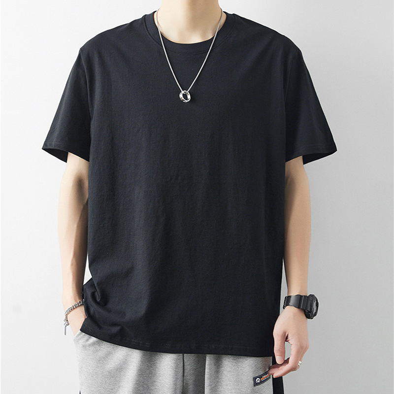 Pure Cotton Black T-Shirt for Men and Women, Short-Sleeved, Suitable for Layering in Summer, Loose-Fitting Half-Sleeve Tee, Solid Color Top, Combed Cotton, Breathable