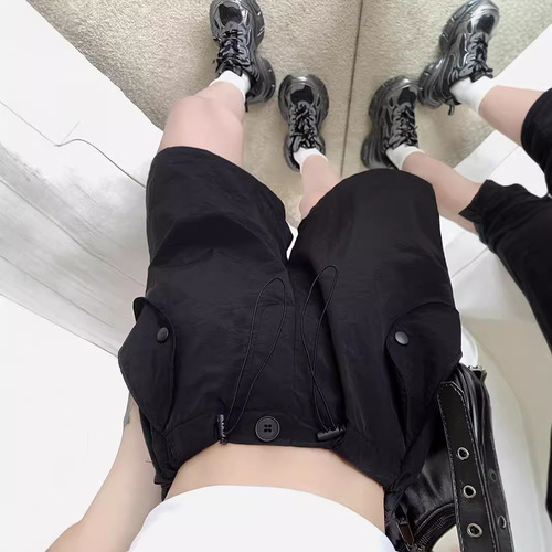 Pink Work Shorts for Women, Summer Loose Thin Style American Quick-Dry Sport Pants High-Waisted Wide Leg Casual Five-Finger Pants