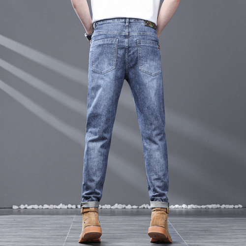 Men's stretch jeans, teenagers' trendy loose small straight pants, fashionable and versatile retro casual pants for men