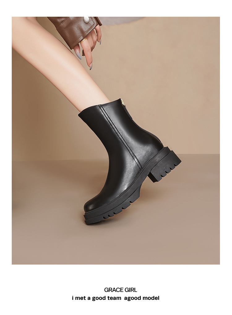 White Ankle Boots For Women Thick Sole Elastic Slim Fit Autumn_voghion.com
