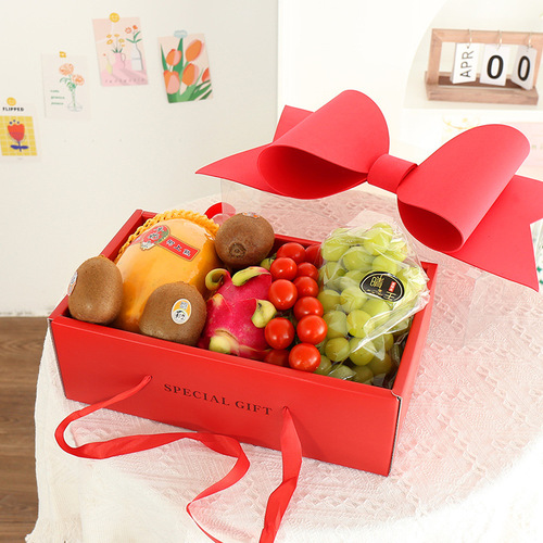 Mother's Day Bow Flowers Cake Fruit Packaging Box Transparent Cover High-end Gift Box Holiday Gift Gift Box