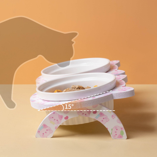 Elevated, Neck-Protecting Double Ceramic Bowl for Cats and Dogs: Anti-Tip Pet Feeder & Water Dish Designed to Safeguard Cervical Spines
