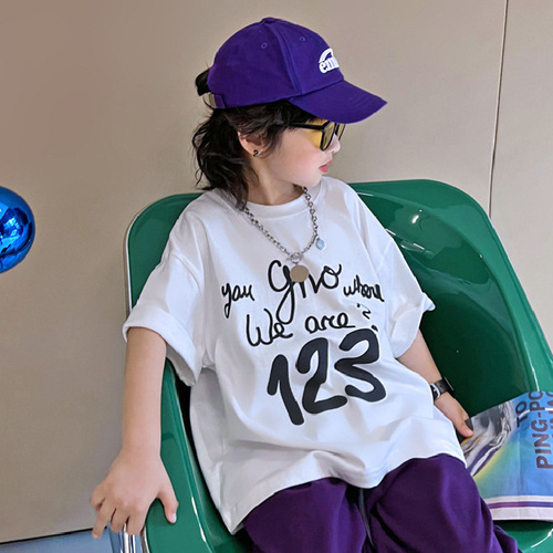 Children's Unisex Cotton T-shirts Summer Korean Style Girl BF Windproof Long-Sleeve Skirt Trendy