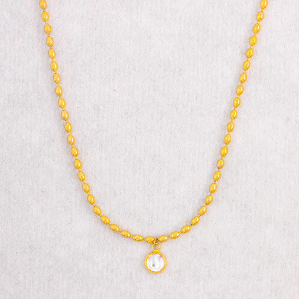 Simple Style Geometric Stainless Steel Beaded Pendant Necklace Colorza_colorza_8