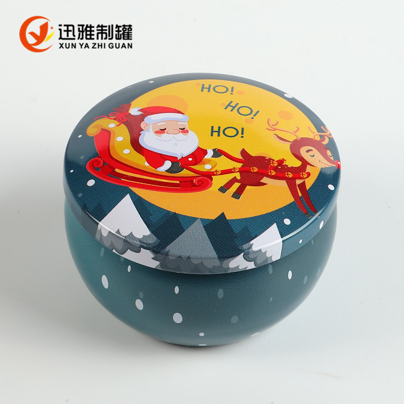 Navidad vela redonda tarro de hierro aromaterapia 2,2 oz tarro de hojalata en stock Festival de Navidad aromaterapia vela tarro 70g