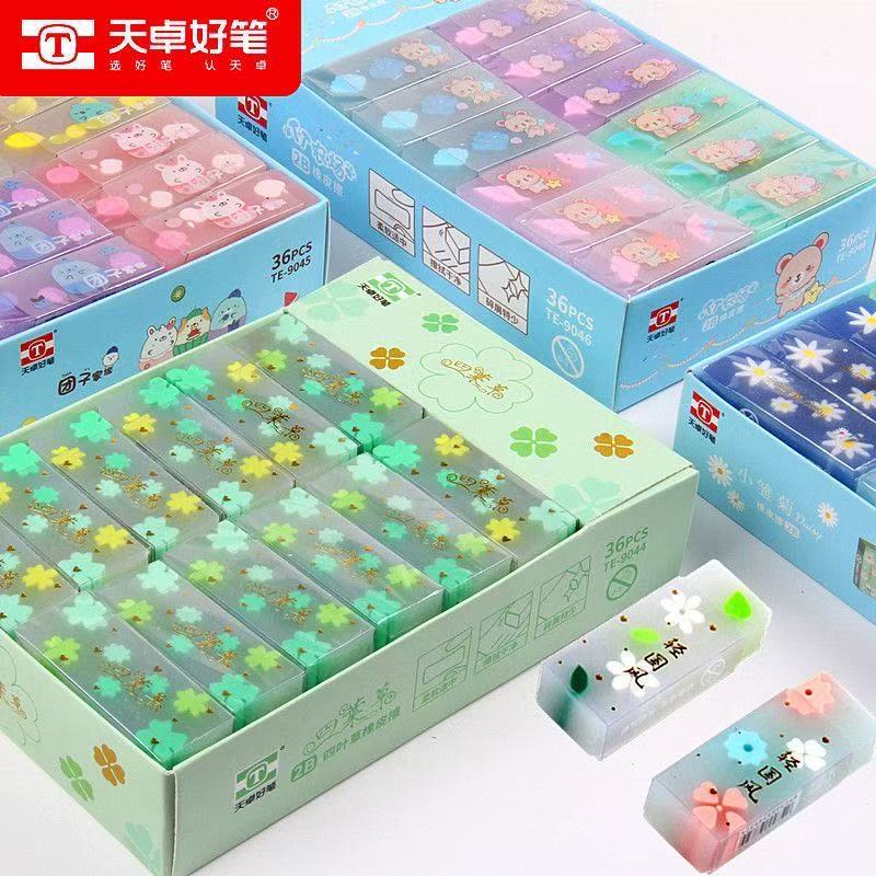 Tianzhuo 9108 Light National Style Eraser for Primary School Students with Crystal Sandwich Eraser for Kidsren 2B Eraser Strip New Style