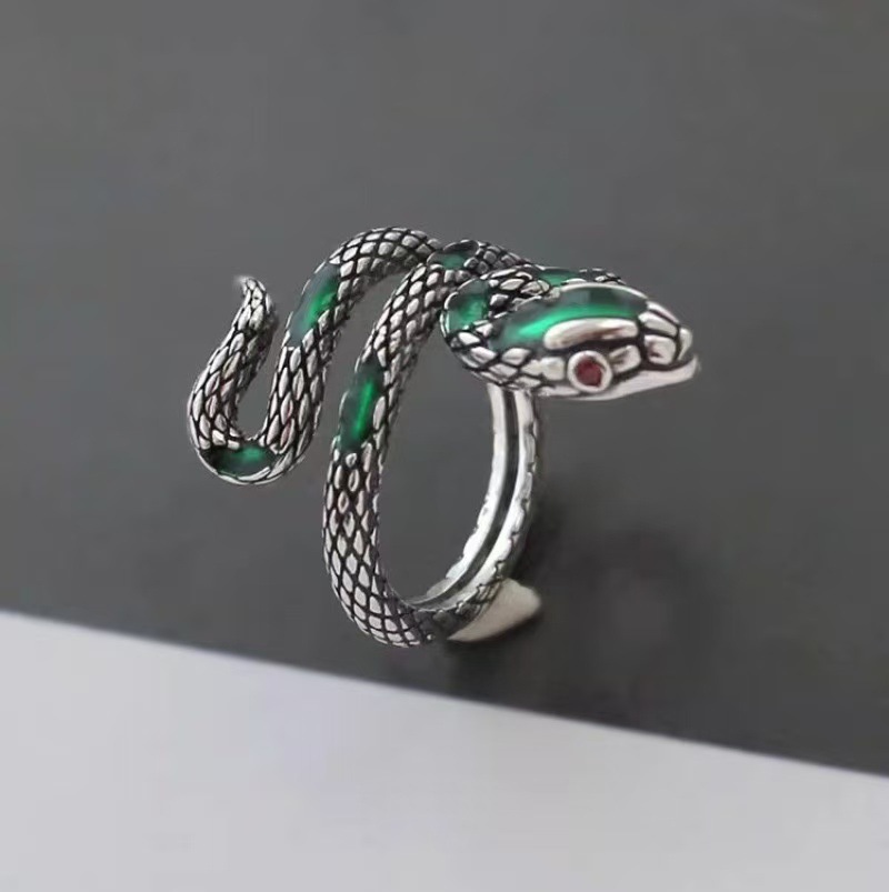 Personalized all-match spirit snake enamel snake ring female retro male cloisonne index finger wholesale jewelry ring