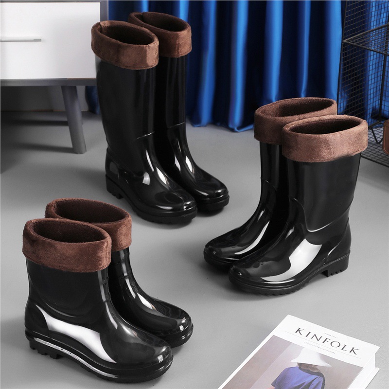 Comercio exterior de alto tubo de protección laboral para hombres zapatos de lluvia gruesos zapatos de lluvia impermeables al aire libre anti-deslizante extra alto calentamiento de lana zapatos de agua