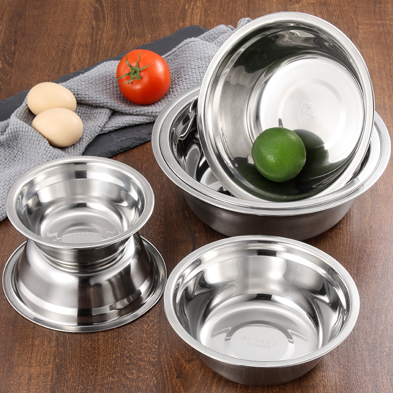 304 Stainless Steel Basin Small Household Kitchen Round Vegetable Washing Basin and Face Basin Vegetable Washing Basin Soup Basin Stainless Steel Bowl