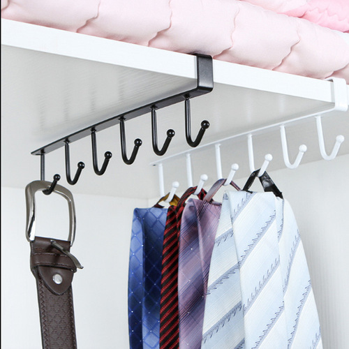 Iron cabinet storage rack multi-functional hook Wardrobe organizer kitchen traceless nail-free hook 6 hooks