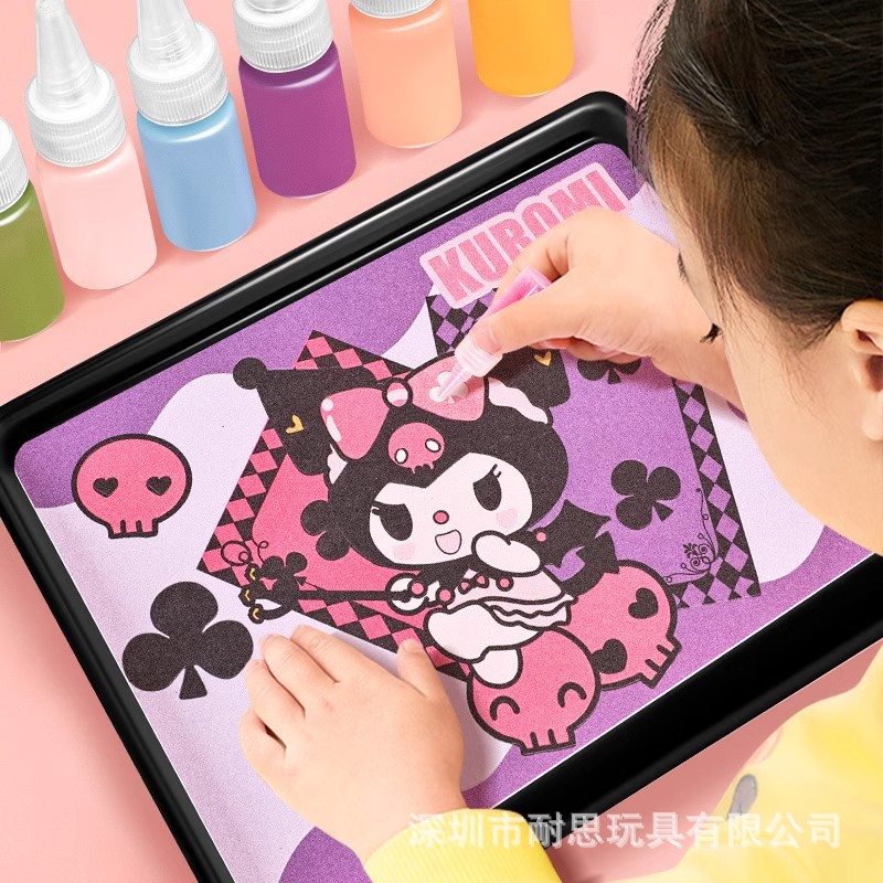 Children's Klukomi Colored Sand Painting Sanrio Drawing and Coloring Scratch Painting Set DIY Craft Material Pack Brain-Teasing Toy