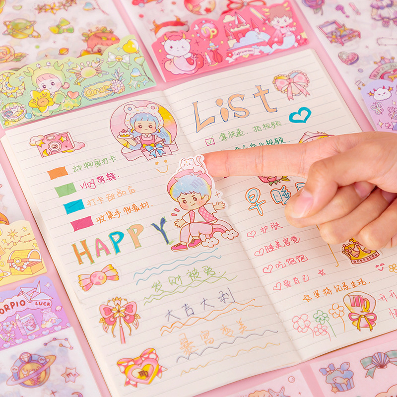 Doce pegatinas de papel de la serie Constellation 4 piezas en dibujos animados DIY álbum Diario pegatinas estudiante papelería mano material de la cuenta pegatinas