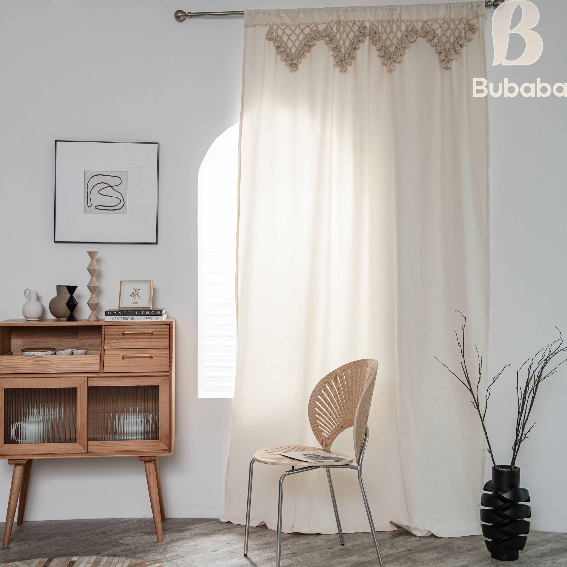 Cortina de algodón y lino con borlas para dormitorio y salón_voghion.com