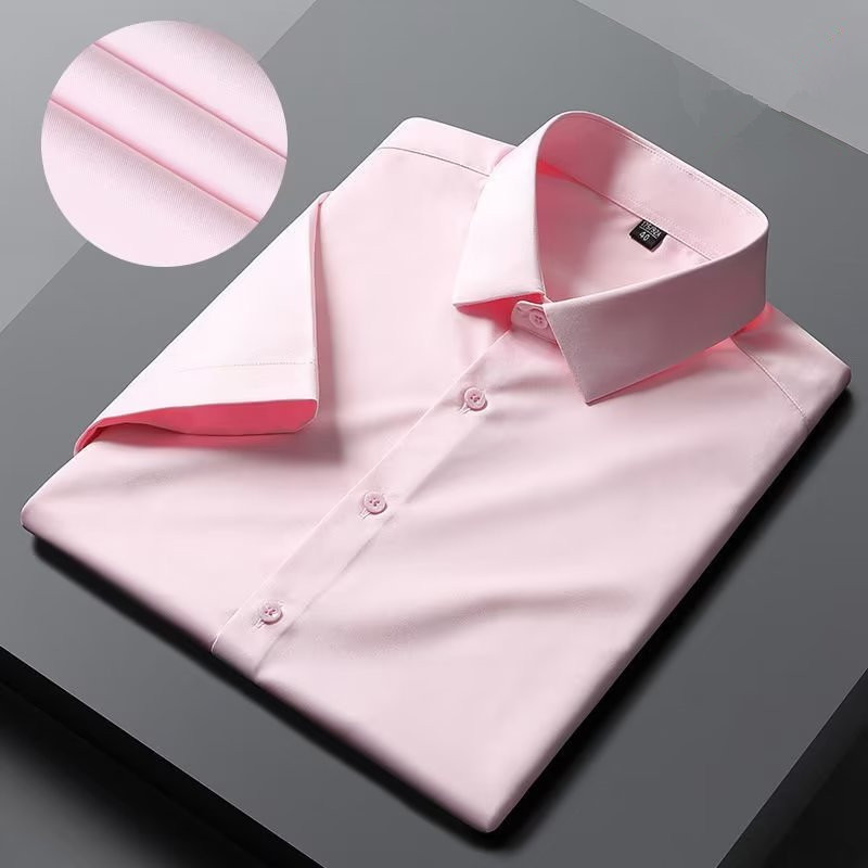 Camisa de manga corta de seda fina de verano, camisa elástica para hombre que no necesita planchado, sensación de alta gama para recién casados, camisa profesional de negocios para hombre.