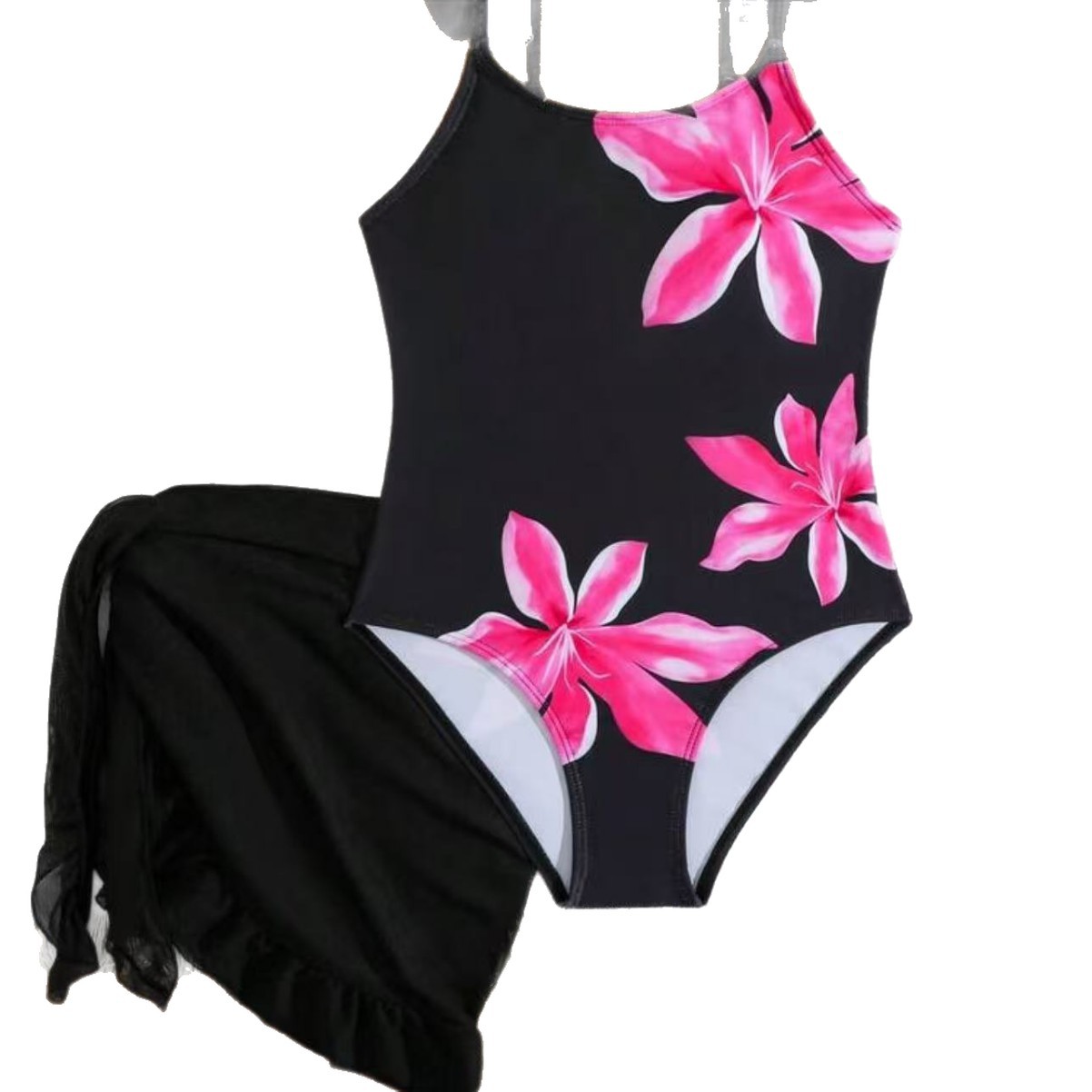 Conjunto de maiô infantil estilo body para meninas, tamanhos grandes, estampado, duas peças._voghion.com