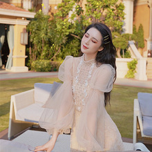 2022年春夏新款手工珠花小礼裙法式优雅气质收腰显瘦珠片拼接裙女