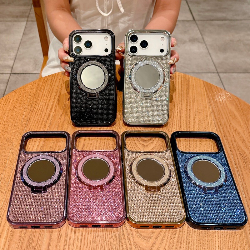 Suitable for Apple 16 Pro Max glitter makeup mirror S25 luxury electroplated magnetic S23 Ultra phone case 17 Pro Suitable for Apple 16 Pro Max glitter makeup mirror S25 luxury electroplated magnetic S23 Ultra phone case 17 Pro