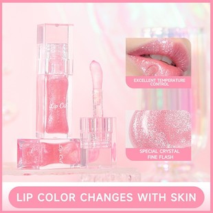 Cross-border TK color-changing flash lip gloss lip gloss lip glaze lipstick water gloss mirror lip pattern non-stick cup doodle lip gloss