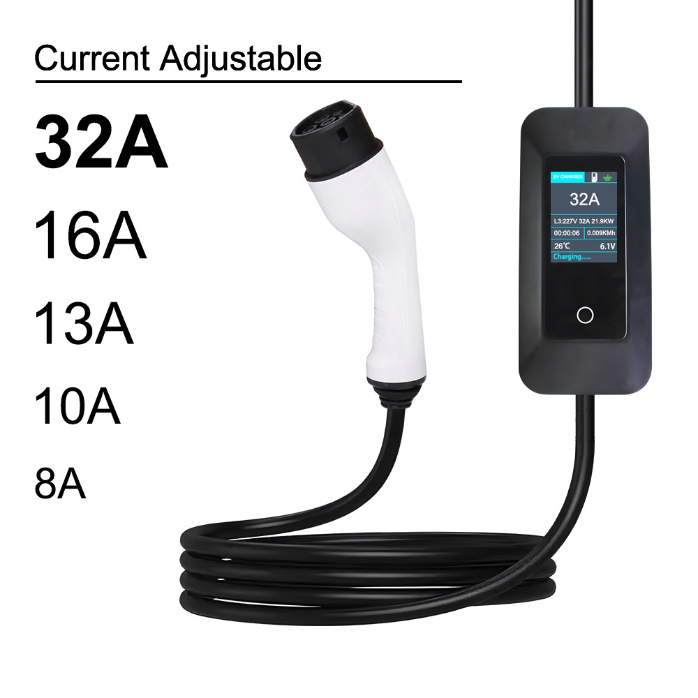 新能源欧标便携式充电器可调环节电流32A随车充便携式免接地线