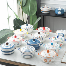日式創意陶瓷碗帶蓋雙耳泡面碗家用湯鍋大號碗拉面碗方便面碗餐具