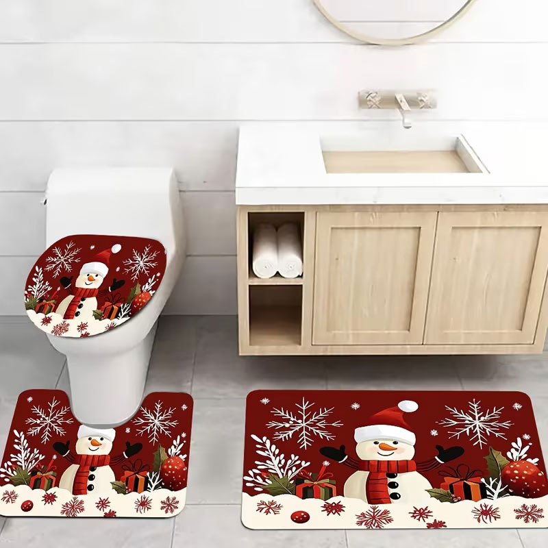 Cross-border diatomite toilet seat cover and floor mat 3-piece set, water-absorbent, dirt-resistant, non-slip floor mat, Christmas holiday floor mat