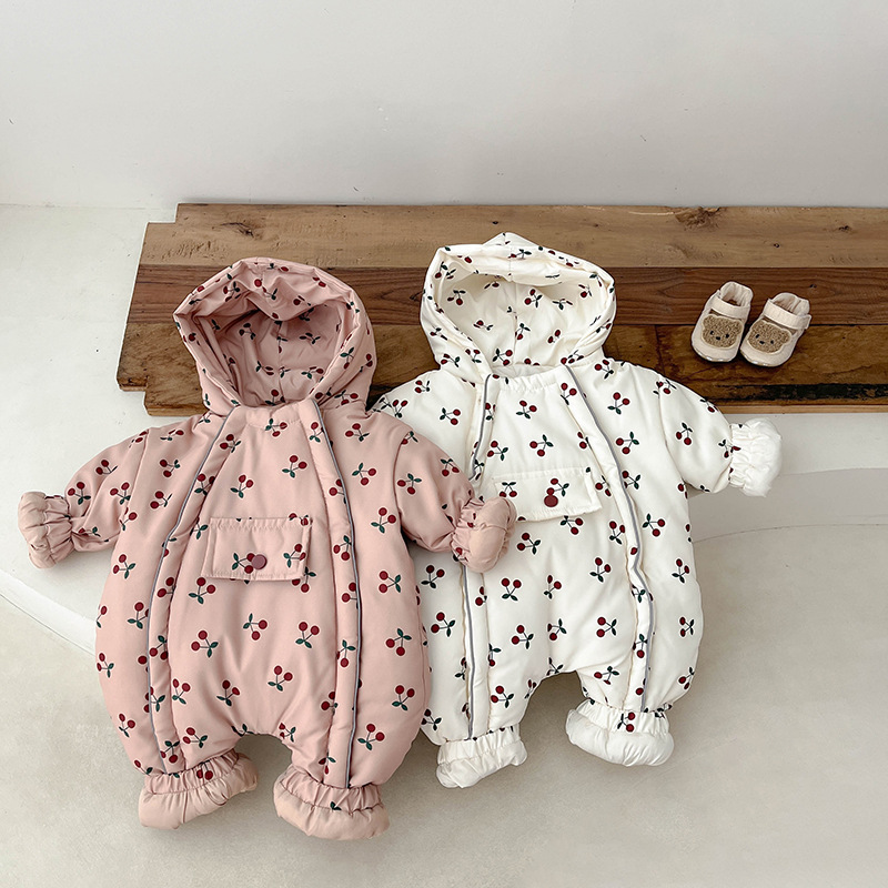 Ropa de bebé, ropa de invierno, mono acolchado cálido, ropa de algodón, mono grueso con capucha para bebé, elegante para salir en otoño e invierno.
