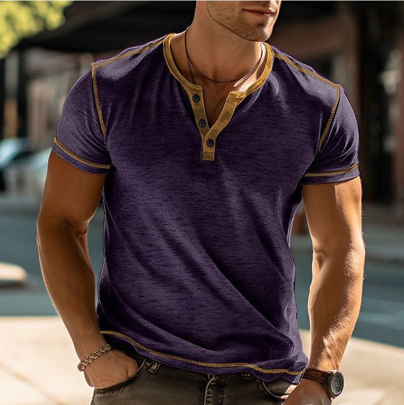 Camiseta de Manga Corta con Cuello Alto y Bloques de Color para Hombre, Estilo Casual, Transpirable y Elegante, para Verano, Marca Cross-border Amazon