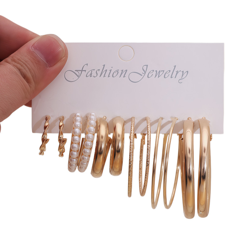 European and American Style Square Geometric Earrings Retro 6-Piece Set of Women's Jewelry High-End Earrings Natural Accessible Luxury Earrings