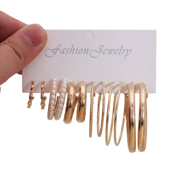 European and American Style Square Geometric Earrings Retro 6-Piece Set of Women's Jewelry High-End Earrings Natural Accessible Luxury Earrings