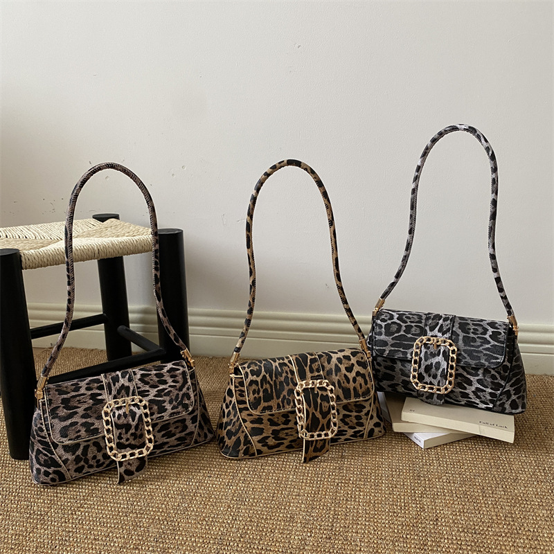 Trendy Leopard Print Cross-Border PU New Large-Capacity Korean Fashion Textured Design Single-Shoulder Underarm Small Square Bag