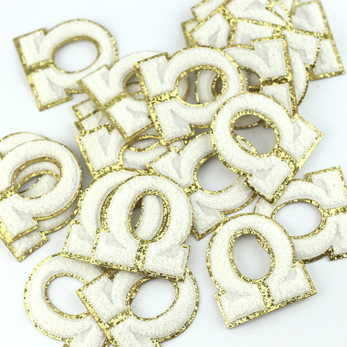 White Greek letters towel embroidery with gold edge embroidery cloth stickers gold onion pink DIY embroidery seal adhesive