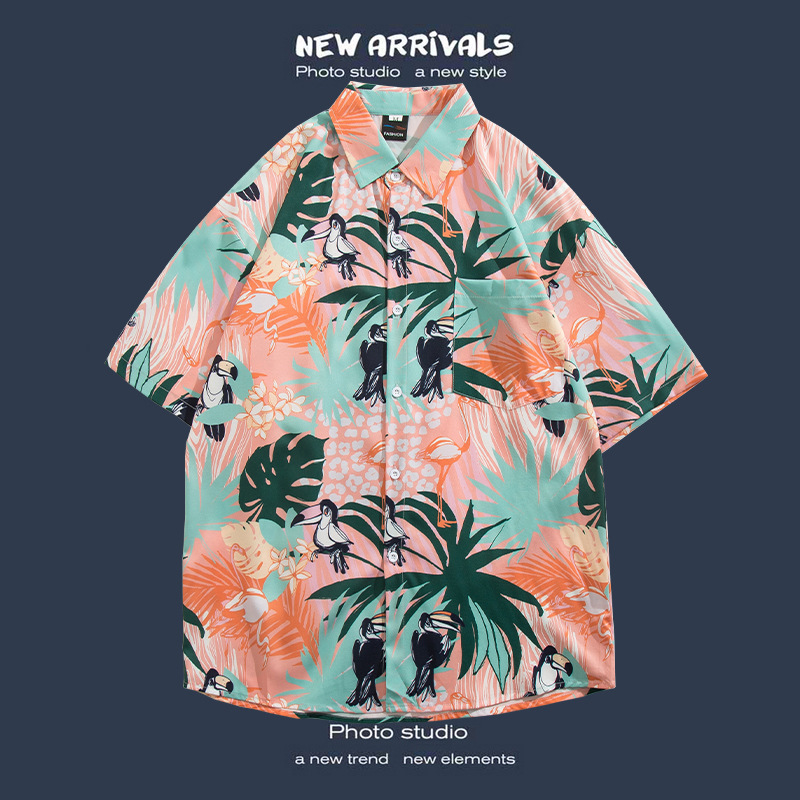 Camisa floral de manga corta Estilo de Hong Kong estilo retro de vetiver Estilo coreano moda guapo camisa de hombres y mujeres de moda y top de hadas