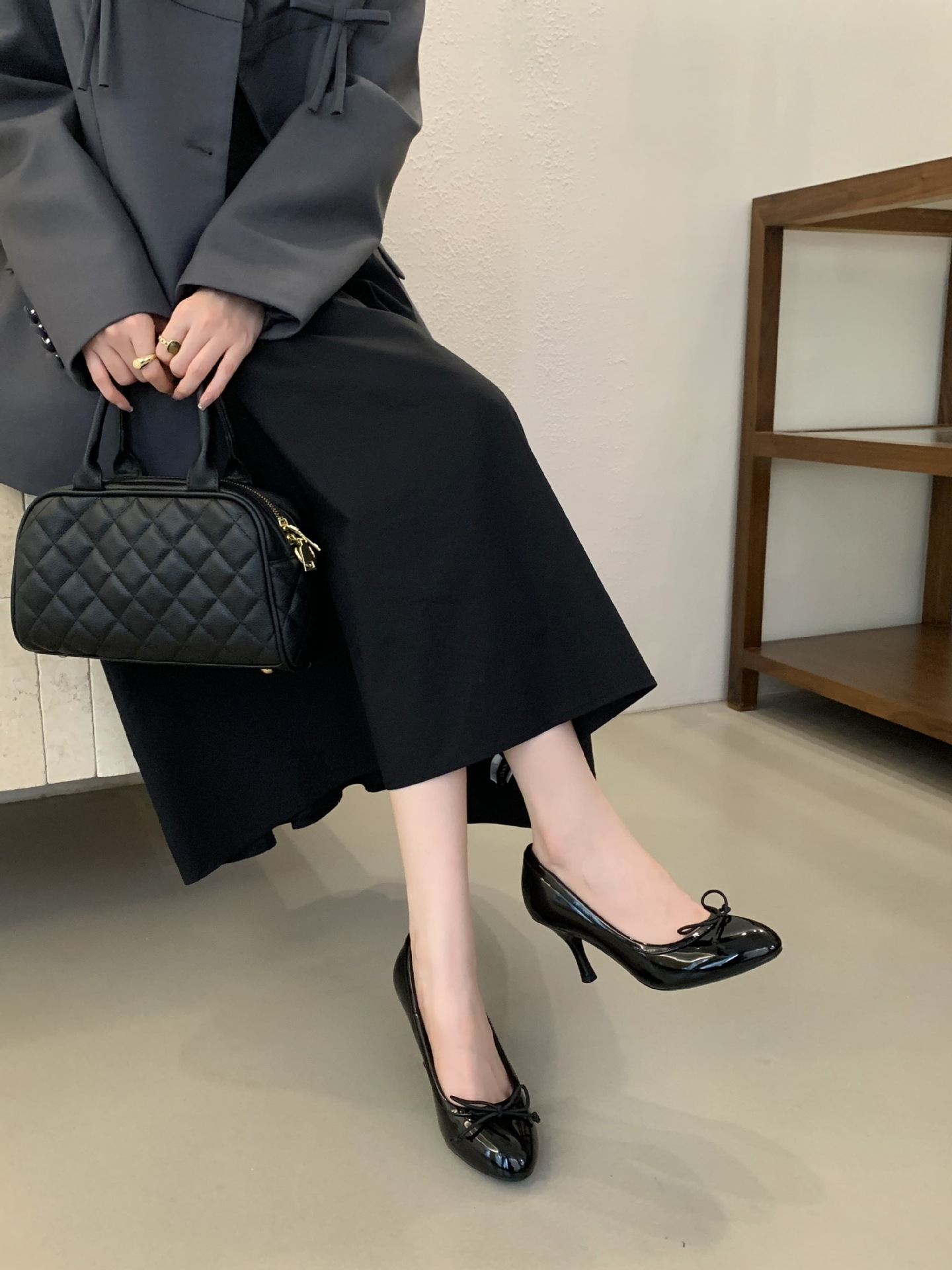 2025秋冬季新款浅口细跟圆头蝴蝶结高跟女单鞋子34-40