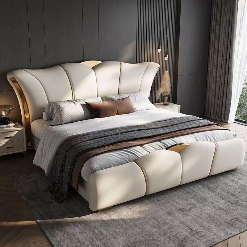Cama de cuero ligera de lujo italiana, cama principal, cama queen size, 1m8, hogar moderno y simple, 1m5, nuevo almacenamiento de 2m, envoltura suave, boda