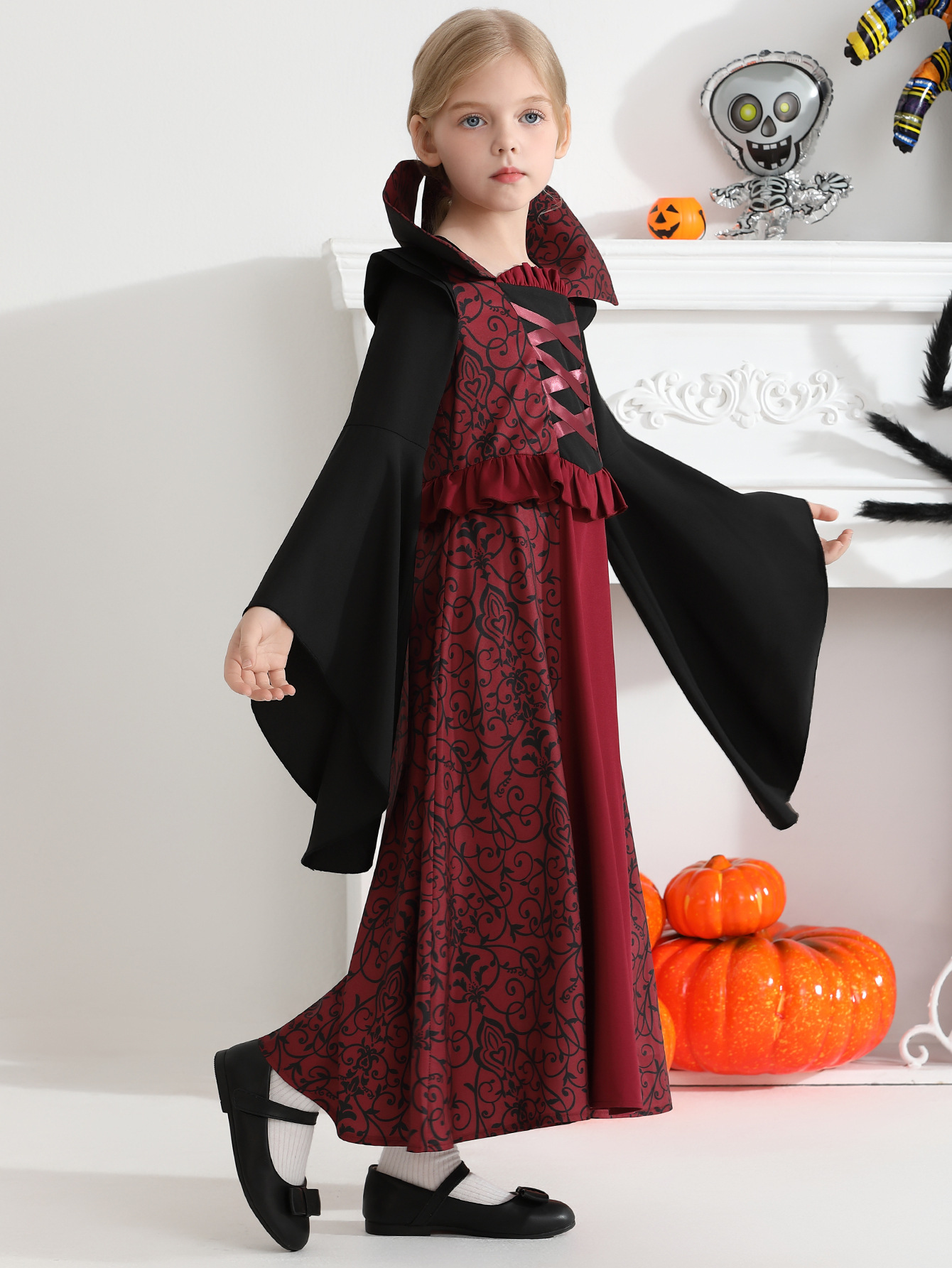 Transfronterizos trajes de vampiros para niños Halloween trajes de juegos de rol para niñas trajes de espectáculo de la reina bruja medieval