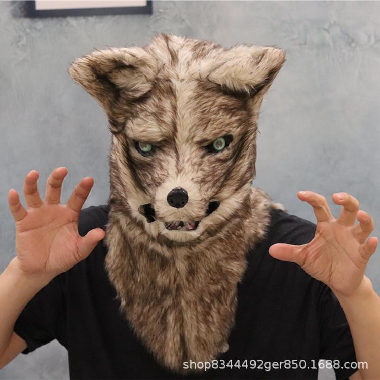 Fox máscara de felpa tocado boca en movimiento puede abrir Halloween bar TikTok personalidad creativa accesorios rendimiento