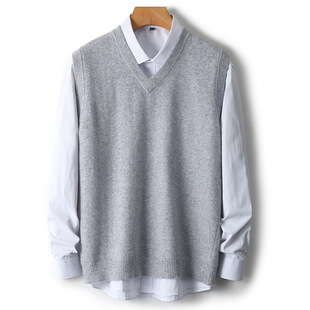100% pure wool vest men's fashion plus size autumn and winter solid color sleeveless cashmere sweater vest workwear sweater waistcoat