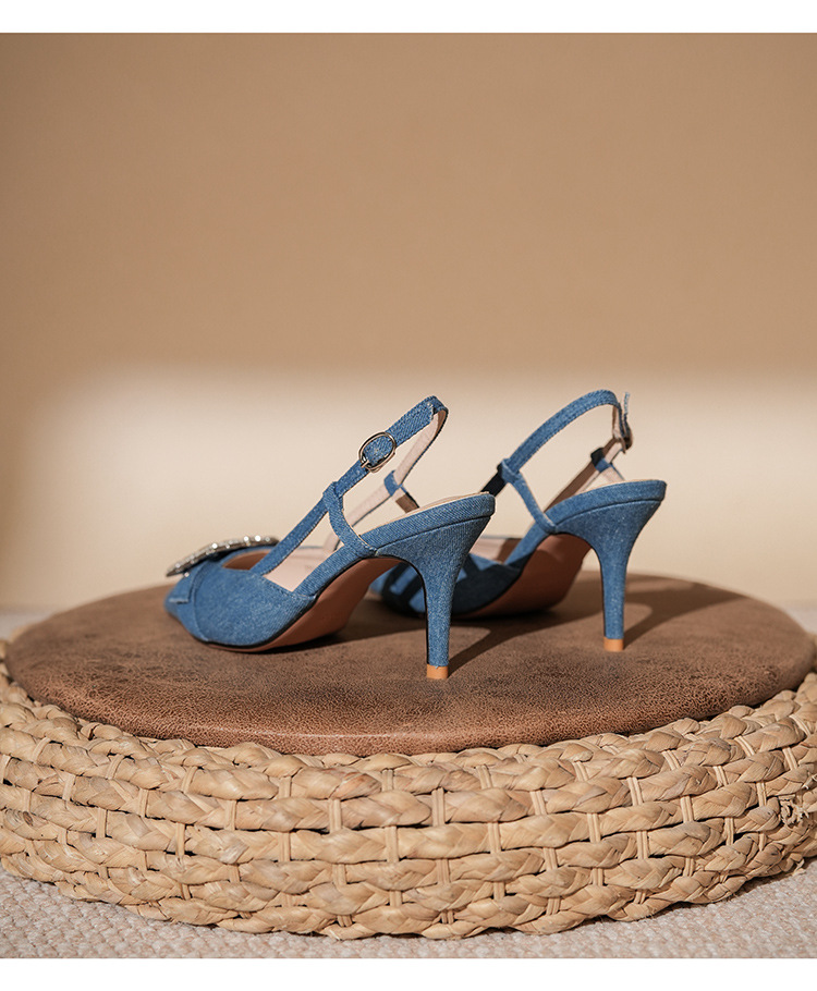 7755-3 Denim Blue Style Bag Open Toe Backless Sandals Thin Heel High Heels Elegant Commuting Professional_voghion.com
