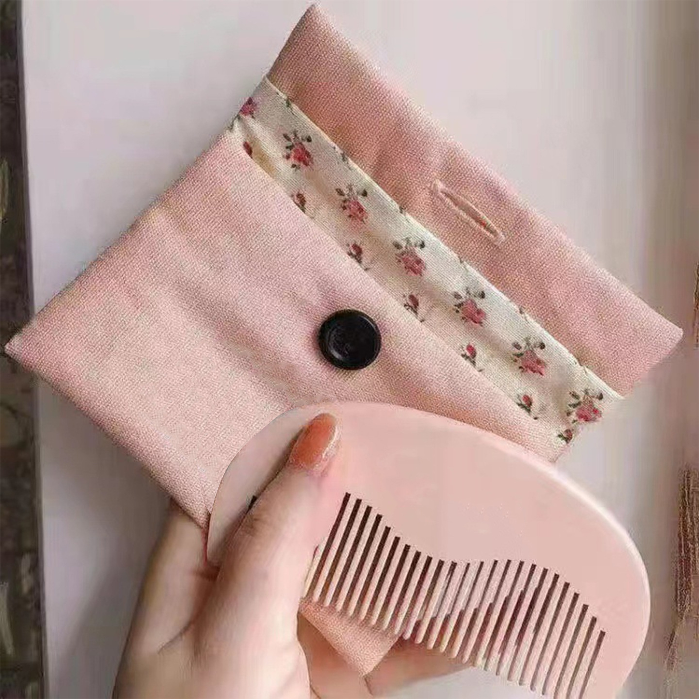 G family small bag comb printed LOGO set peach wood comb beige color pink beauty comb linen small floral bag with