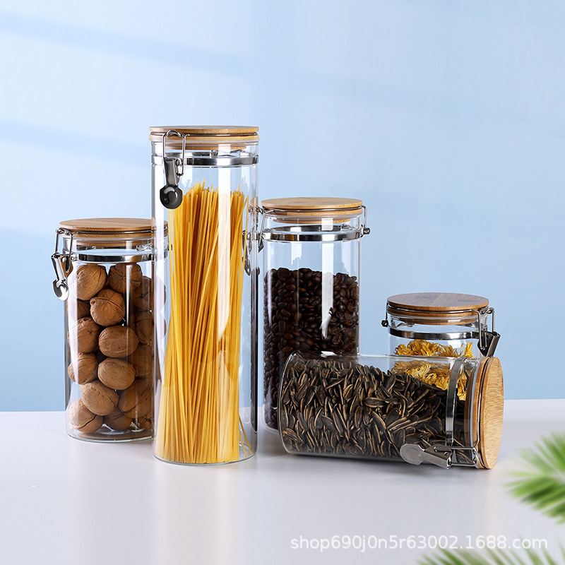 新款高硼硅玻璃罐 卡扣密封罐 食品糖果茶叶储物罐厨房收纳