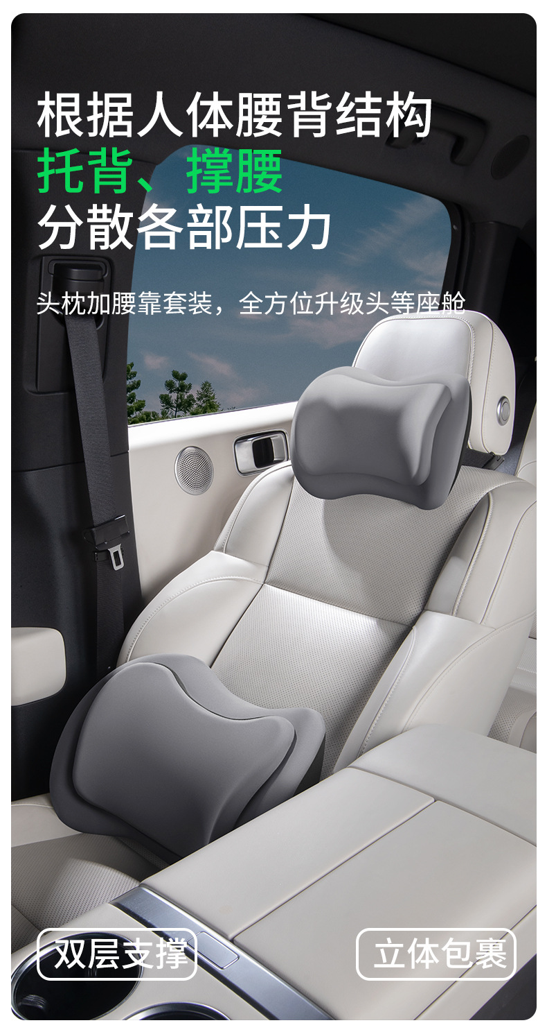 Car Headrest and Lumbar Support Cushion with Dual Pressure Relief, Electric Massage, Neck Protection, Heating, Slow Rebound, and Fatigue Relief